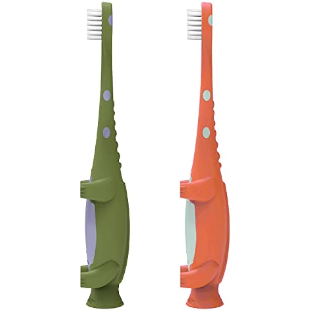 Dr. Brown's Baby and Toddler Toothbrush, Green and Orange Dinosaur 2-Pack, 1-4 Years