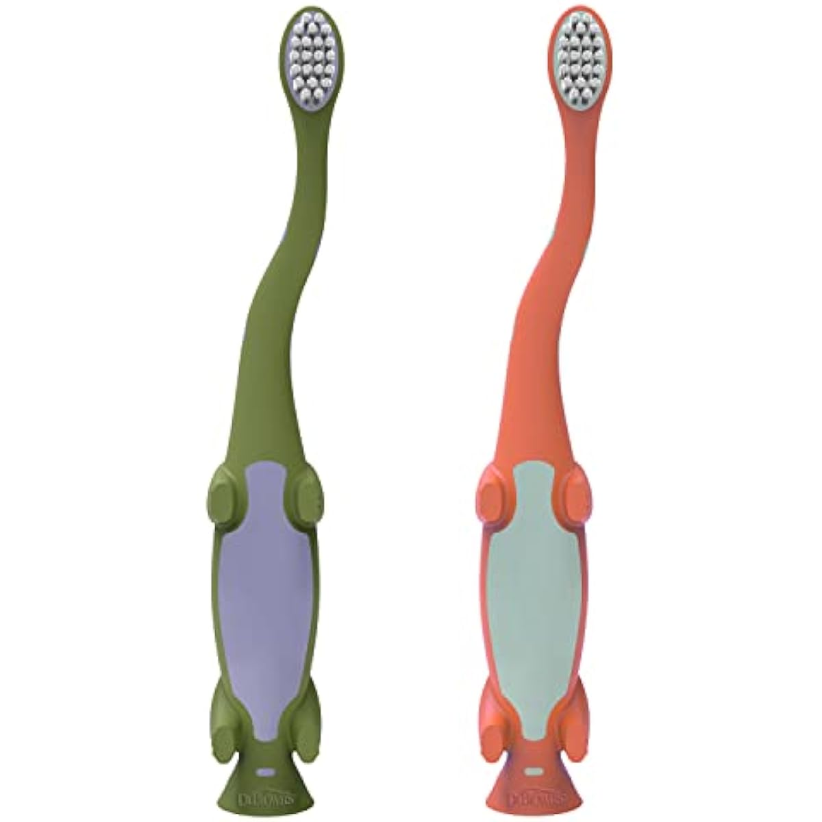 Dr. Brown's Baby and Toddler Toothbrush, Green and Orange Dinosaur 2-Pack, 1-4 Years