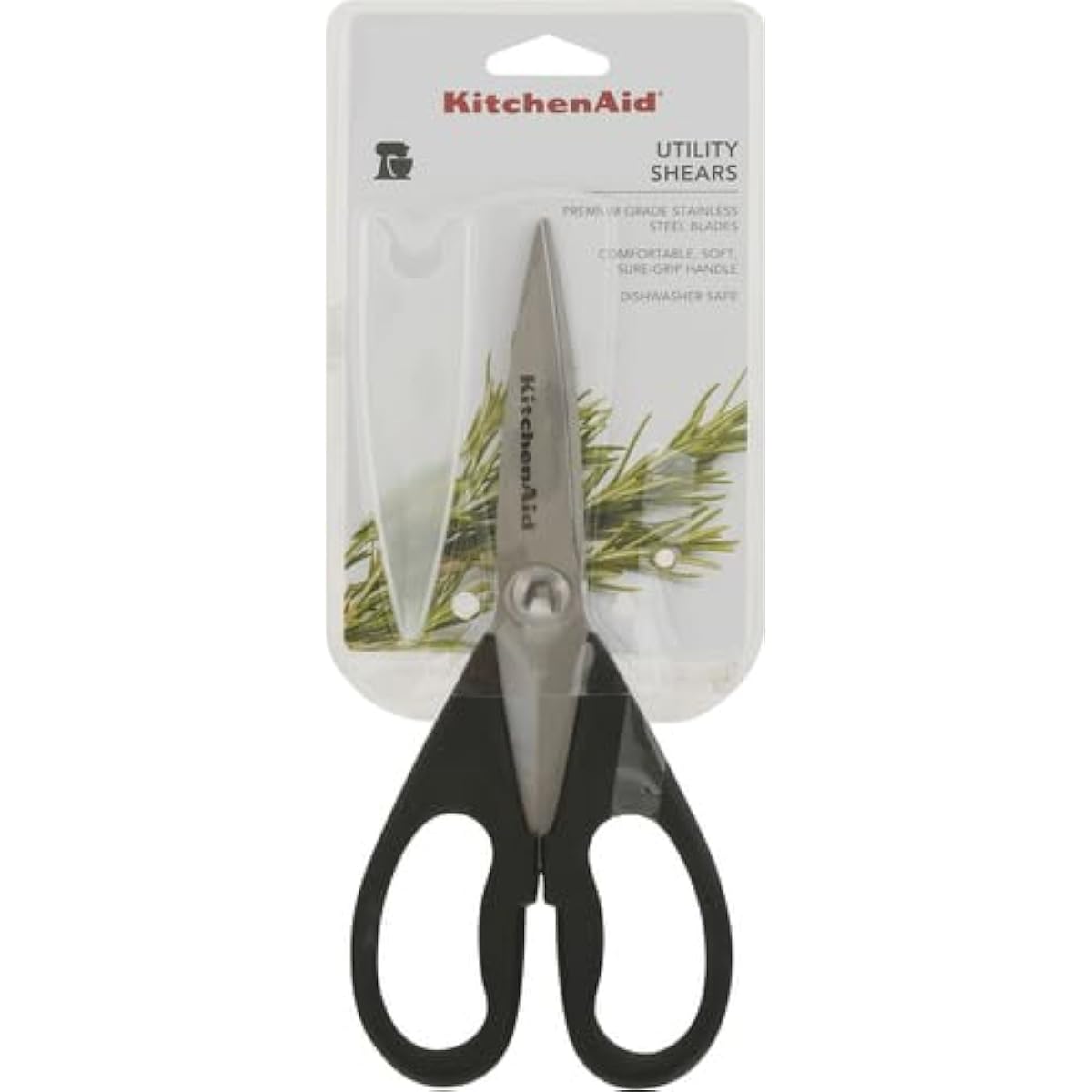 KitchenAid All Purpose Kitchen Shears with Protective Sheath Durable Stainless Steel Scissors, Dishwasher Safe, Soft Grip Comfort Handle, 8.72 Inch, Black