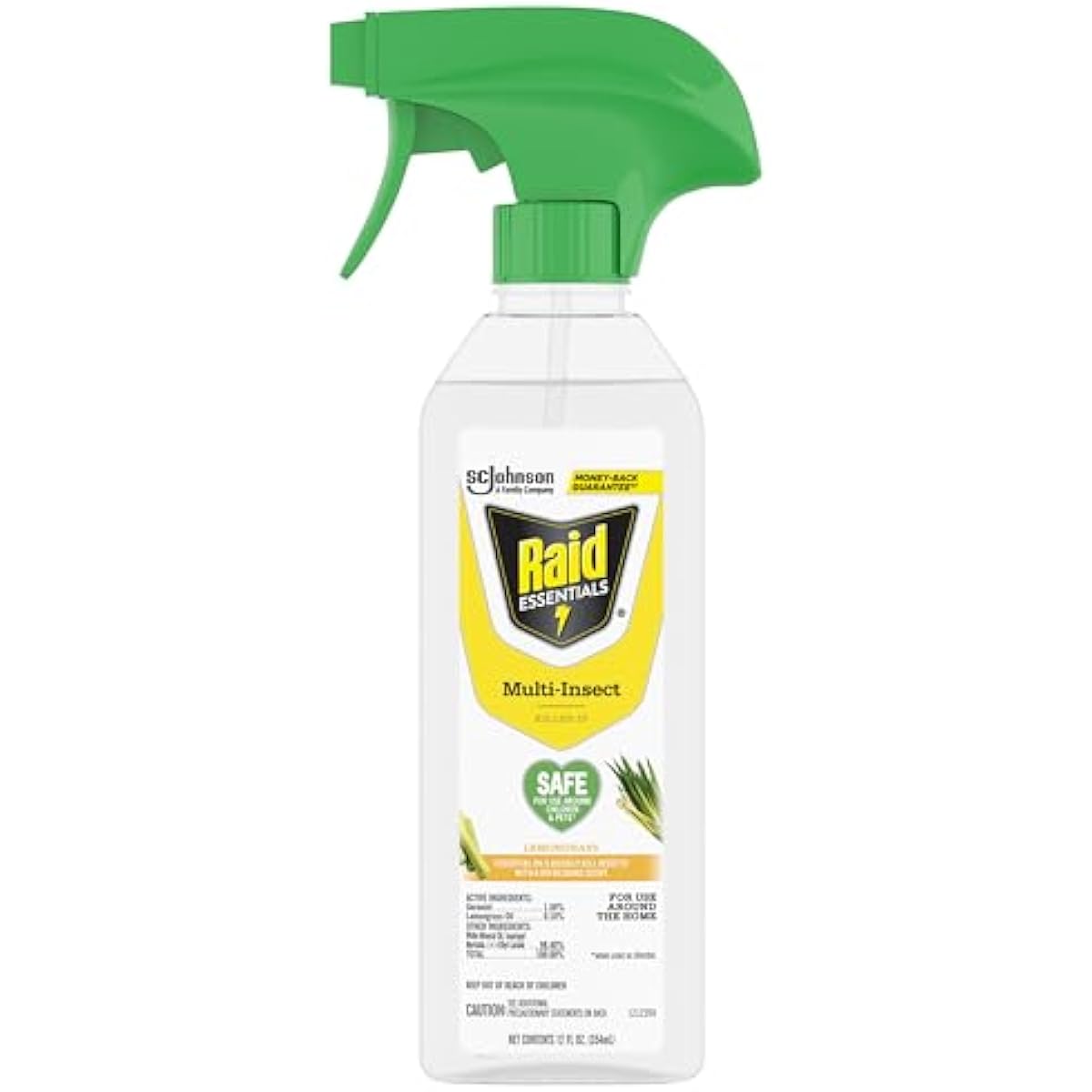 Raid Essentials Multi-Insect Killer Spray, Child and Pet Safe, for Indoor Use, Lemongrass Scent, 12 fl oz