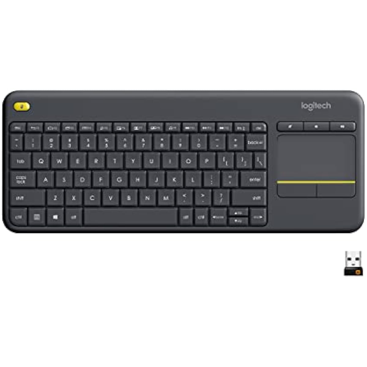 Logitech K400 Plus Wireless Touch TV Keyboard with Easy Media Control and Built-in Touchpad, HTPC Keyboard for PC-Connected TV, Windows, Android, ChromeOS, Laptop, Tablet - Black
