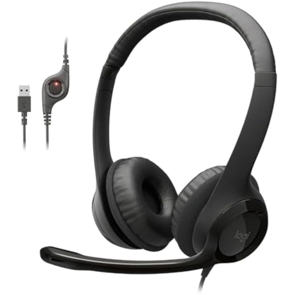 Logitech H390 Wired Headset for PC/Laptop, Stereo Headphones with Noise Cancelling Microphone, USB-A, in-Line Controls, Works with Chromebook - Black