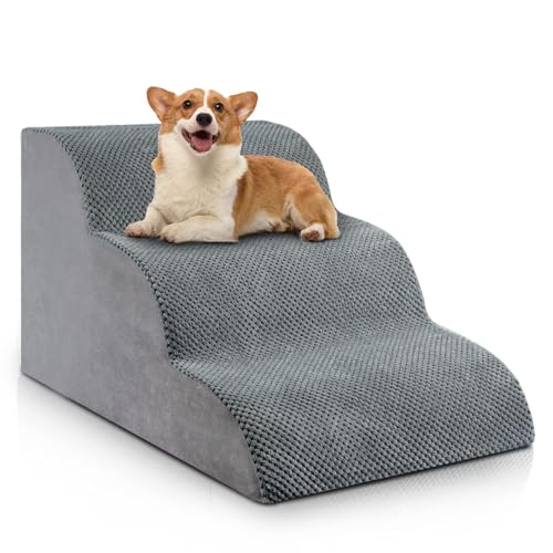 Chic Threads Dog Stairs for Small Dogs, 3-Step Dog Stairs for High Beds and Couch, Pet Steps for Small Dogs and CatsοΌNon-Slip Stable Indoor Dog Steps