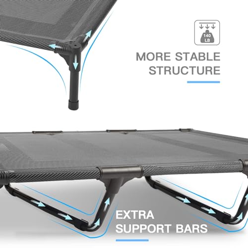 Suddus Elevated Dog Bed for Large Dogs 140lb, Breathable Cooling Raised Dog Cot with Dual Support Bars & Metal Frame, No-Slip Feet, Waterproof Pet Bed for Indoor/Outdoor, X-Large, 48 * 36 * 9in, Grey