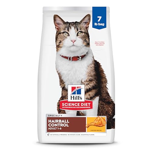 Hill's Science Diet Hairball Control, Adult 1-6, Hairball Control Support, Dry Cat Food, Chicken Recipe, 7 lb Bag