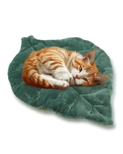 Cat Mat Self Warming Cat Bed 26"x20" Leaf Shaped Cotton Soft Warm Pet Pad Blanket for Indoor Bed Couch Sofa Floors Cat and Dog Warm Mattress (Green)