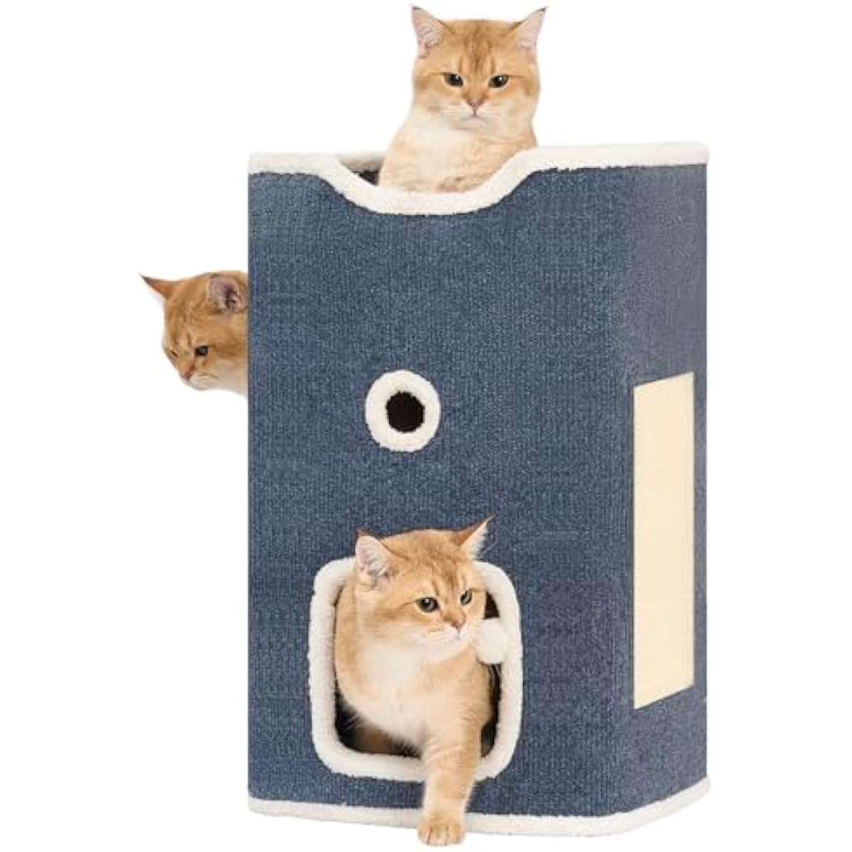 Cat House, Cat Beds for Indoor Cats, 2-Story Cat Condo Cube with Scratch Pad and Fluffy Ball Hanging, Multi-Level Cozy Hideout Ideal for Multiple Cats