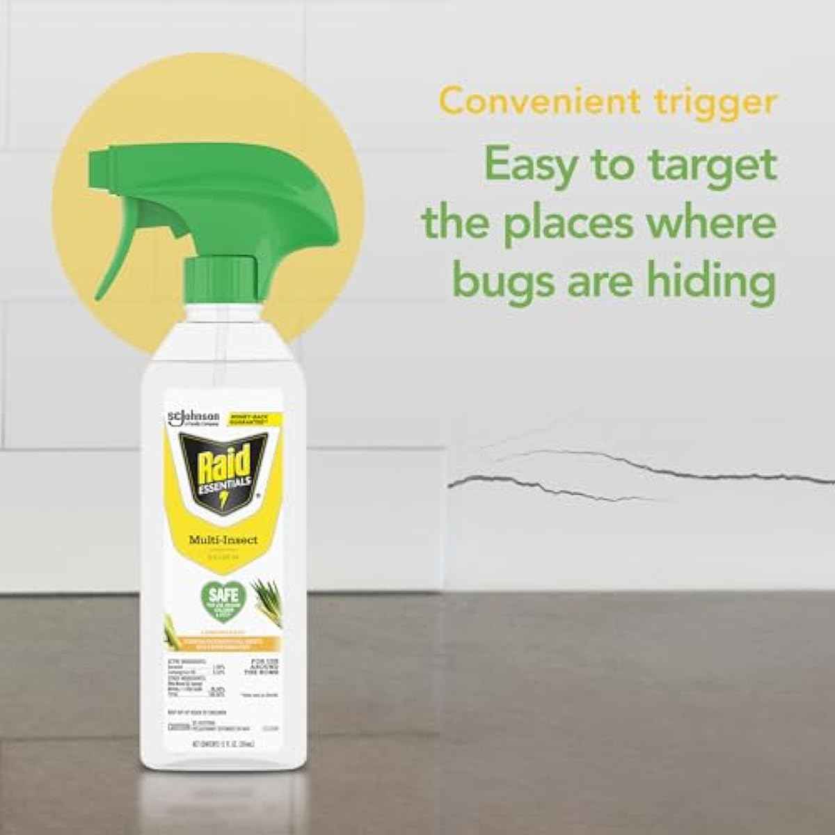 Raid Essentials Multi-Insect Killer Spray, Child and Pet Safe, for Indoor Use, Lemongrass Scent, 12 fl oz