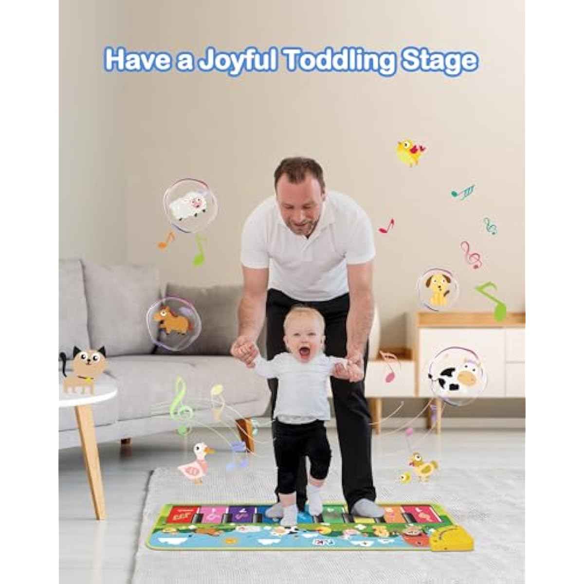 FOKI Floor Piano Mat for Toddlers, Sensory Educational Dancing Musical Keyboard Carpet Toy, Animal Sounds Touch Playmat Blanket, for 1 to 5 Years Old Boy and Girl