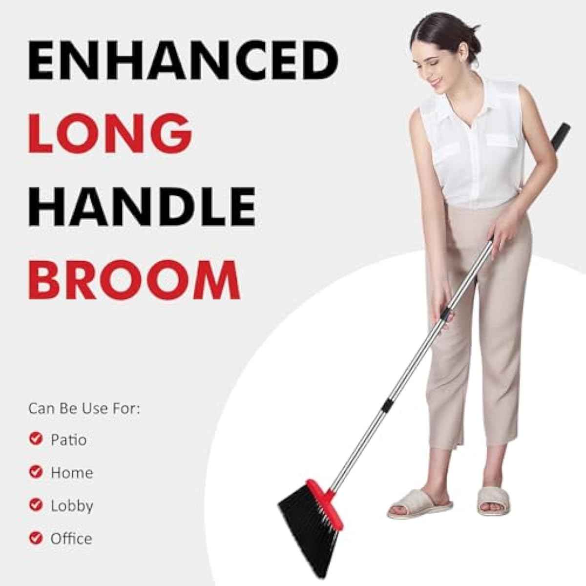 Heavy Duty Broom, 55 Inch Long Handle Outdoor Large Angle Brooms, Commercial Broom for Sweeping Indoor, for Home Garage Kitchen Office Courtyard Lobby Patio Lawn Concrete