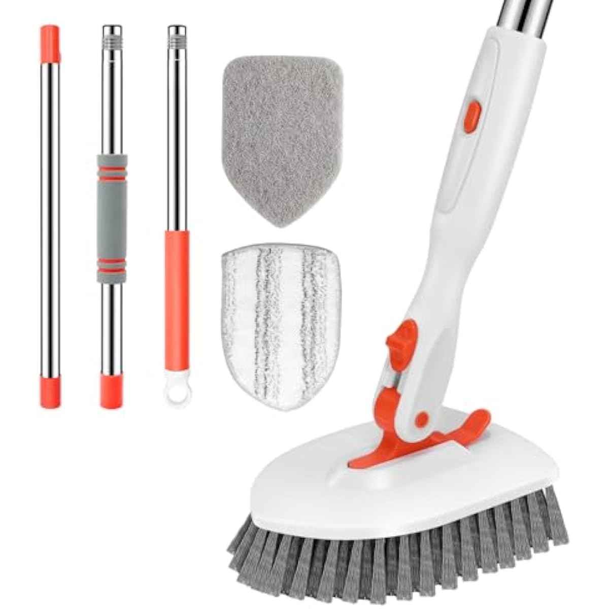 SetSail Floor Scrub Brush, 3-In-1 Tile Tub Floor Scrubber with 52-inch Adjustable Long Handle Shower Cleaner and 3 Detachable Replacement Brush Heads for Cleaning Bathroom Kitchen Walls Tub Tile