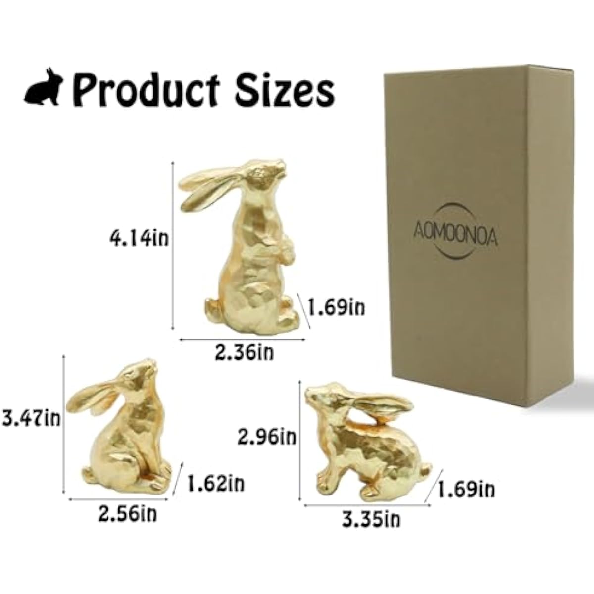 Resin Gold Bunny Decor Rabbit Figurines, Small Easter Bunny Figurine Set of 3, Easter Rabbit Statues for Spring Tabletop Decor
