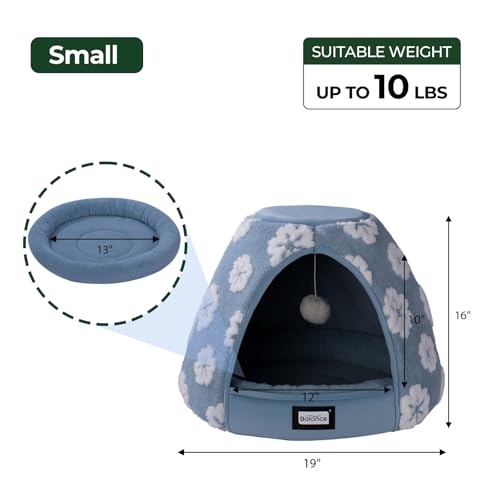 balance 2-in-1 cat bed cave with anti-slip bottom and ultra-soft plush blue 19 inches