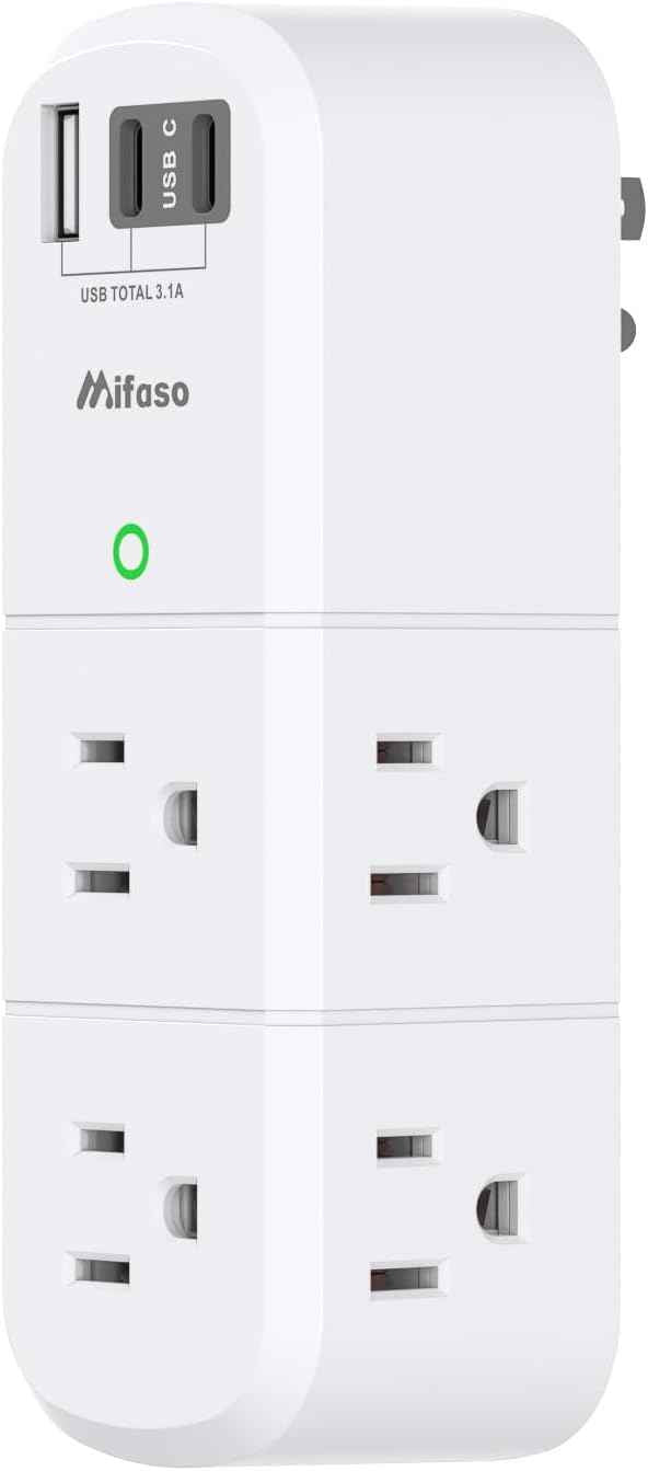 Outlet Extender with Rotating Plug, Mifaso Surge Protector 6 AC Multi Plug Wall Outlets and 3 USB Ports, 1800 Joules, 3-Sided Swivel Power Strip Spaced Splitter for Home, Travel, Dorm Room Essentials