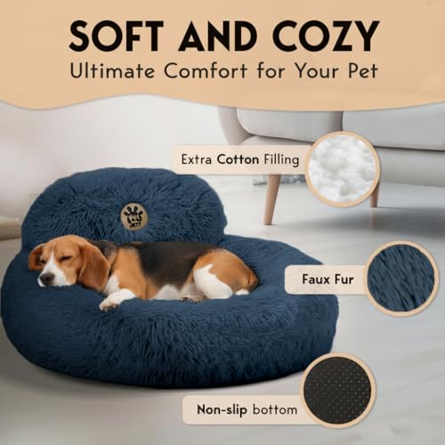 petjett calming dog bed medium size donut bed anti-slip washable plush round bed dark grey 30 inches