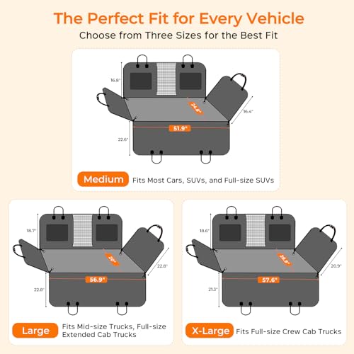 URPOWER Back Seat Extender for Dogs - Large Hard Bottom Dog Car Seat Cover Holds 550lbs, Waterproof Comfortable Dog Hammock Pet Bed with High-Density Foam Non-Slip Backseat Protector for Cars, SUVs