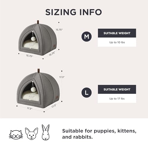 Bedsure Cat Beds for Indoor - 2 in 1 Cat Cave House Tent for Kittens and Small Pets with Removable Washable Cushioned Pillow, Foldable Kitten Hideaway with Non-Slip Bottom, Grey, 16 inches