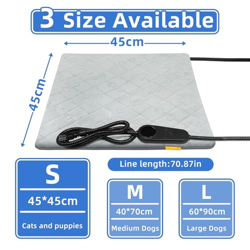 Pet Heating Pad for Cats Dogs Electric Heated Bed Waterproof Warming Mat Indoor Outdoor Chew Resistant Cord Adjustable 5 Timer and 6 Level Temperature for Pets Puppy Animals-17.7x17.7in