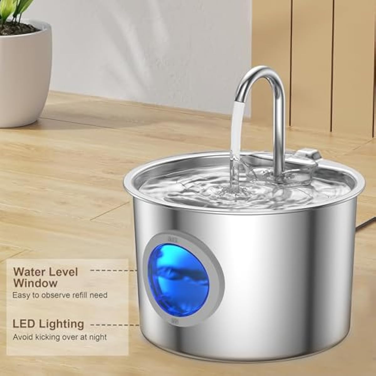Cat Water Fountain Advanced 304 Stainless Steel 2.2L/74oz with Detachable Tank, Easy to Clean