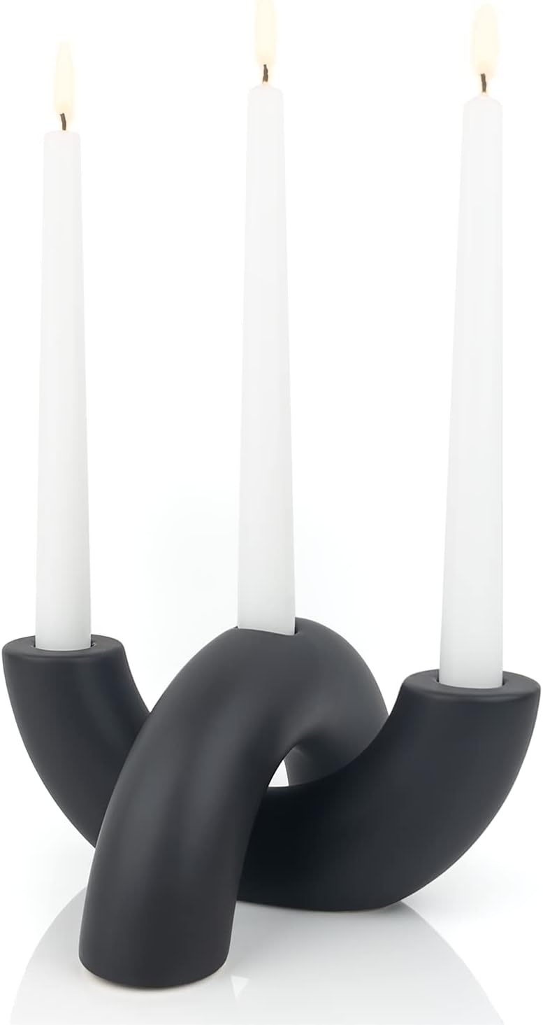 Taper Candle Holder Set - Candle Stick Holders for Dining Room Table, Entryway Table, or Fireplace Mantel - Modern Candelabra Home Decor (White)