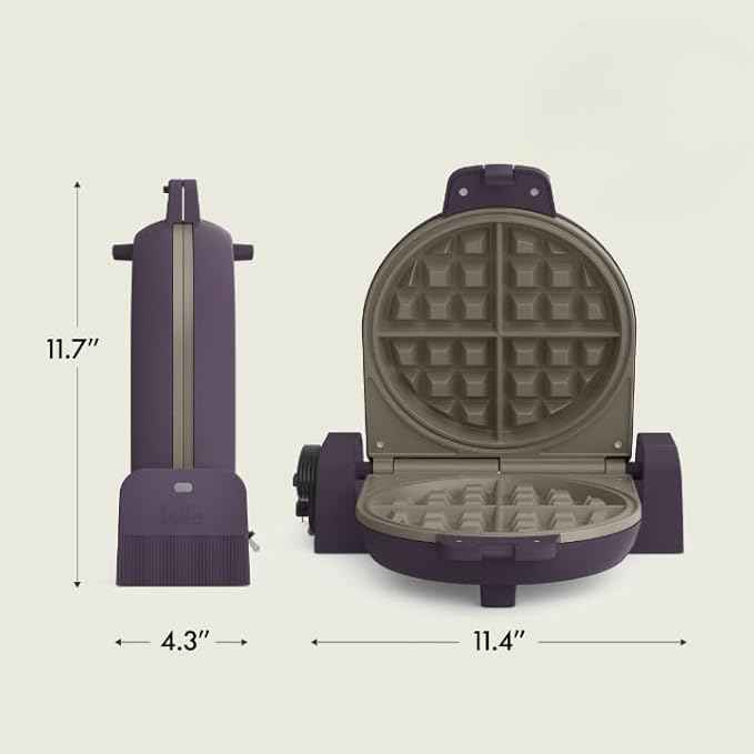 bella Flip-n-Store Waffle Maker, EverGood™ Ceramic Nonstick Coating, Fits-anywhere™ Kitchenware, Power Indicator Light & Touch Handle, 7” Wide & 1" Deep Plates, 1000 Watt, Plum