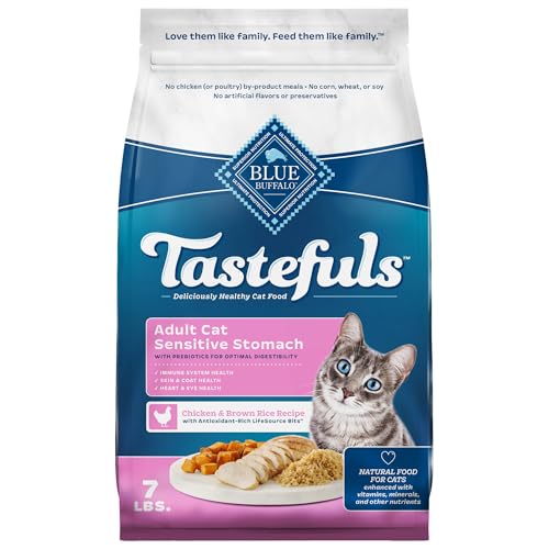 Blue Buffalo Tastefuls Adult Dry Cat Food, Sensitive Stomach Formula, Made in USA, Chicken Recipe, 7-lb Bag