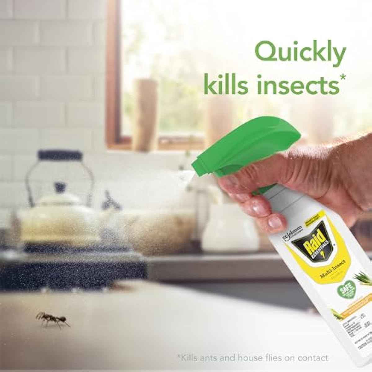 Raid Essentials Multi-Insect Killer Spray, Child and Pet Safe, for Indoor Use, Lemongrass Scent, 12 fl oz