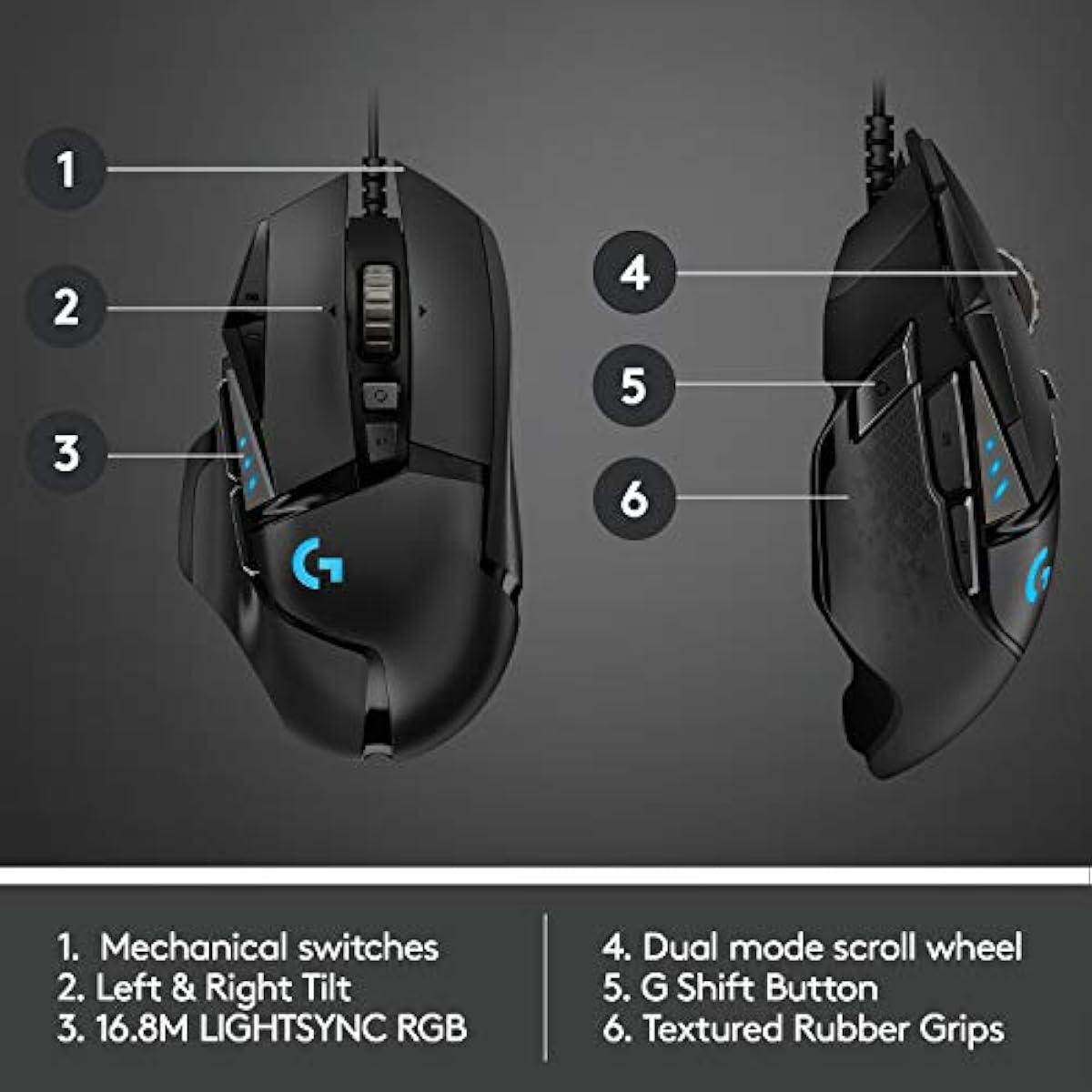 Logitech G502 Hero High Performance Wired Gaming Mouse, Hero 25K Sensor, 25,600 DPI, RGB, Adjustable Weights, 11 Programmable Buttons, On-Board Memory, PC/Mac - Black