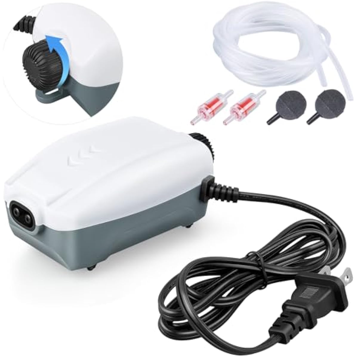 HITOP Dual Outlet Aquarium Electric Air Pump, Whisper Adjustable Fish Tank Aerator, Quiet Oxygen Pump with Accessories for 20 to 100 Gallon