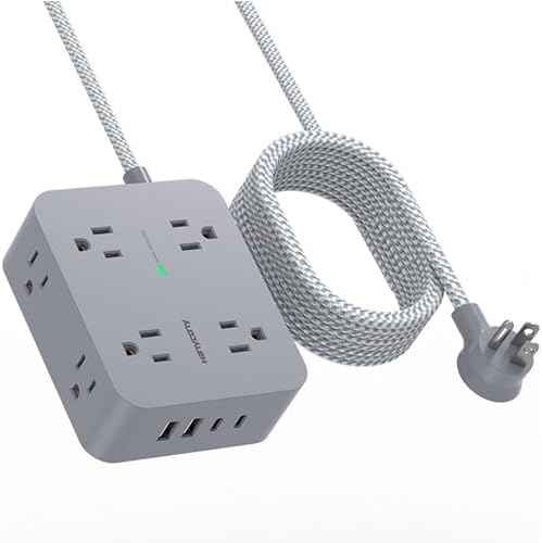 Surge Protector Power Strip - HANYCONY 8 Outlets 4 USB (2 USB C) Charging Ports, Multi Plug Outlet Extender, 5Ft Braided Extension Cord, Flat Plug Wall Mount Desk Charging Station for Home Office ETL