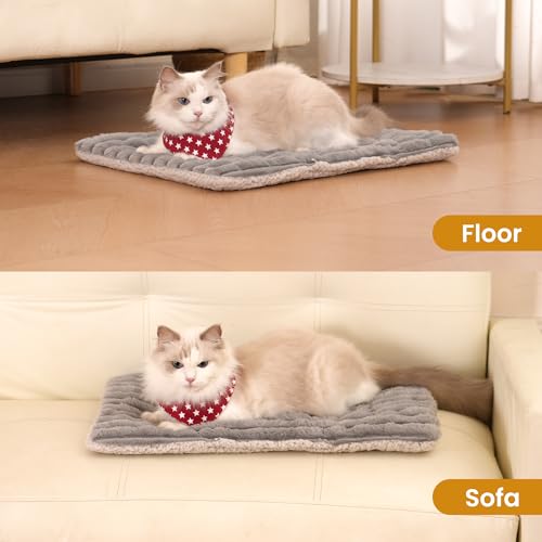 Self Warming Cat Bed, 22x16 Inch Reversible Two-Sided Use Self Heating Mat for Cats and Dogs, Washable Pets Crate Pad for Indoor & Outdoor Use, Non-Slip & Cozy Flannel Base