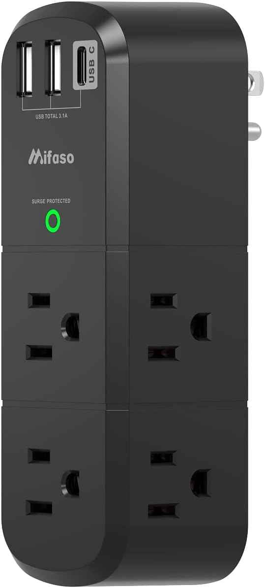 Outlet Extender with Rotating Plug, Mifaso Surge Protector 6 AC Multi Plug Wall Outlets and 3 USB Ports, 1800 Joules, 3-Sided Swivel Power Strip Spaced Splitter for Home, Travel, Dorm Room Essentials