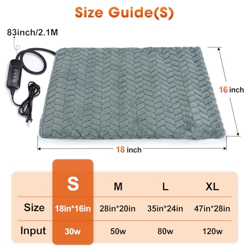 GASUR Heated Cat Bed, Waterproof Cat Heating Pad with Timer Temperature Adjustable, Indoor Heated Electric Pet Bed for Cats Dogs, Auto Power-Off, Anti-bite Pet Heated Pad, 18''x16'', Small