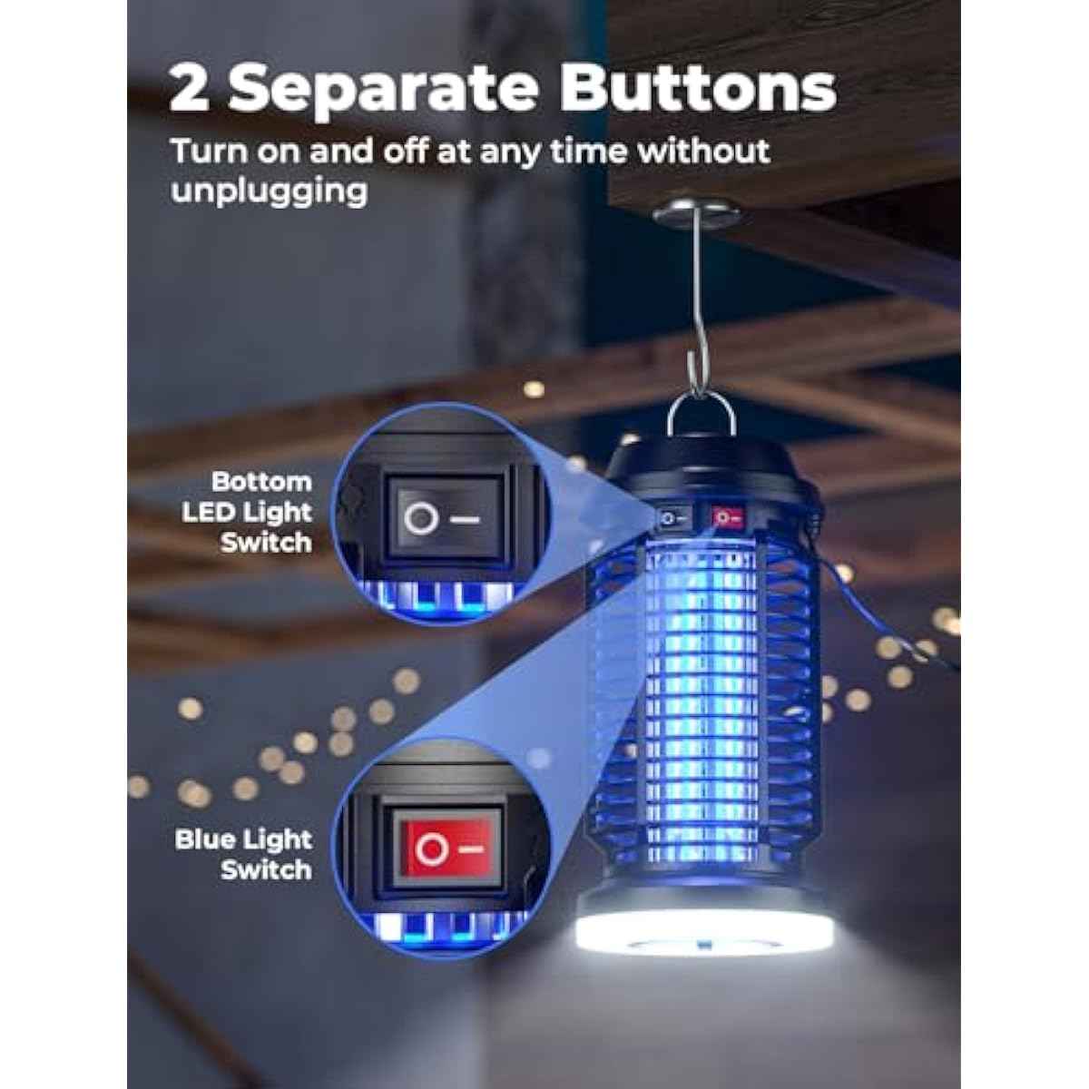 YISSVIC Bug Zapper Outdoor Indoor Waterproof Electric Mosquito Lamp Fly Zapper Killer Effective 4200V Plug in for Home Patio Office Courtyard
