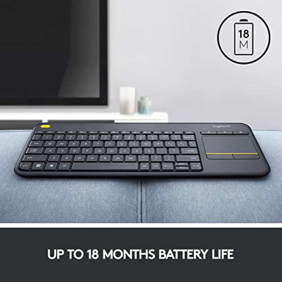 Logitech K400 Plus Wireless Touch TV Keyboard with Easy Media Control and Built-in Touchpad, HTPC Keyboard for PC-Connected TV, Windows, Android, ChromeOS, Laptop, Tablet - Black