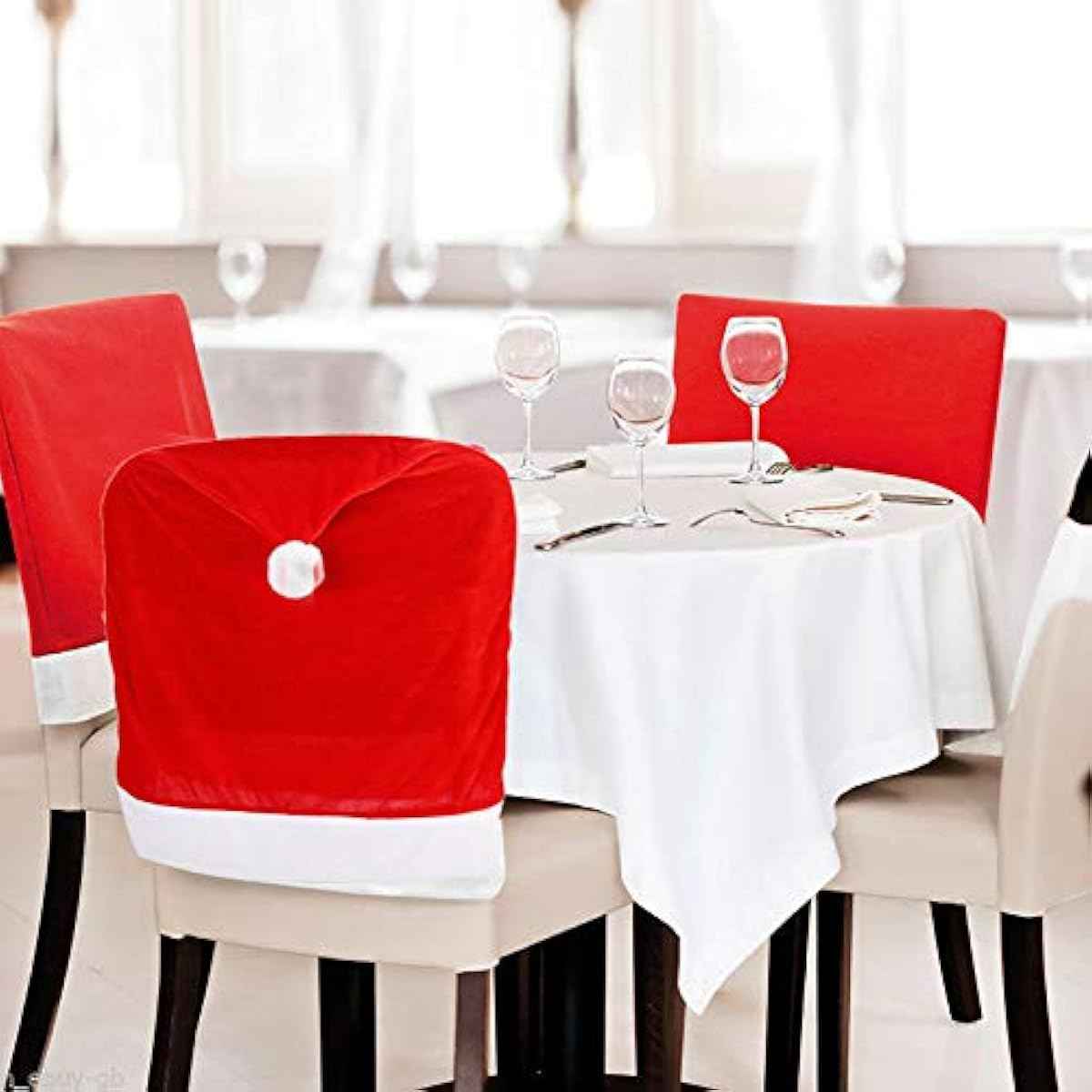 CCINEE 4pc Red Hat Dining Chair Slipcovers,Christmas Chair Back Covers Kitchen Chair Covers for Christmas Holiday Festival Decoration