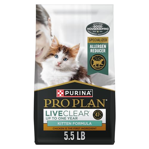 Purina Pro Plan LiveClear Dry cat Food for Kittens Cat Allergen Reducer Chicken and Rice Formula - 5.5 lb. Bag