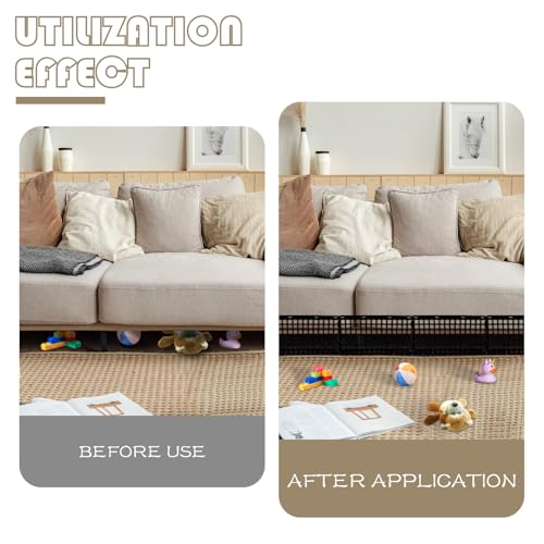 12 Pcs Under Couch Blocker for Bed Adjustable Furniture Plastic Under Bed Blocker with 30 Ties Black Couch Barriers for Dogs Pets Cats (Style 1)