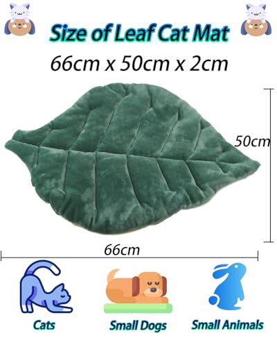 Cat Mat Self Warming Cat Bed 26"x20" Leaf Shaped Cotton Soft Warm Pet Pad Blanket for Indoor Bed Couch Sofa Floors Cat and Dog Warm Mattress (Green)