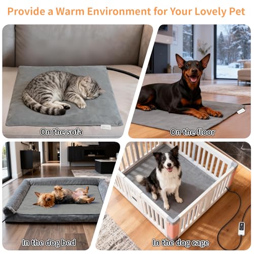 BECEMURU Pet Heating Pad for Dogs & Cats, 18x16 in, Waterproof Heated Bed with 6-Temp & Timer, Chew-Resistant Cord Electric Warm Bed for Senior Pets, Soothing Pain Relief for Arthritis