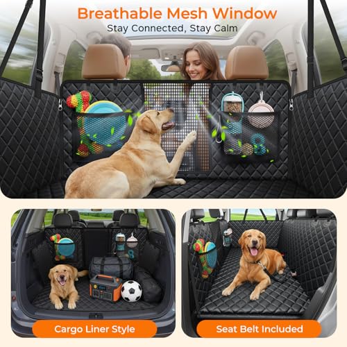 URPOWER Back Seat Extender for Dogs - Large Hard Bottom Dog Car Seat Cover Holds 550lbs, Waterproof Comfortable Dog Hammock Pet Bed with High-Density Foam Non-Slip Backseat Protector for Cars, SUVs