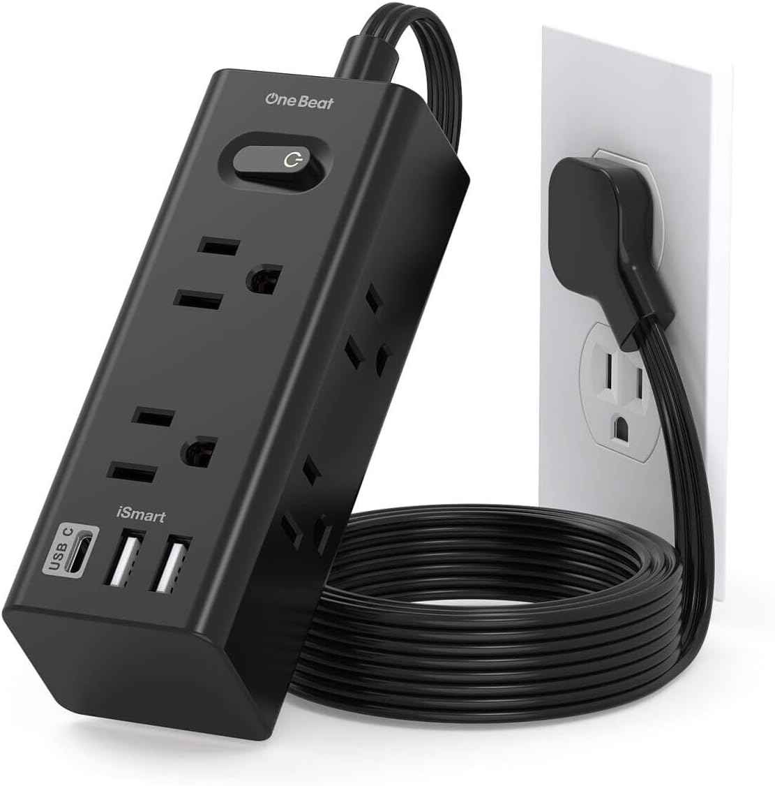 One Beat 10Ft Extension Cord with Multiple Outlets,Flat Plug Power Strip Surge Protector with 10 Ft Long Cord,6 Outlet 4 USB Ports (2USB C),Multi Outlet Wall Plug for Travel,College,Dorm Essentials