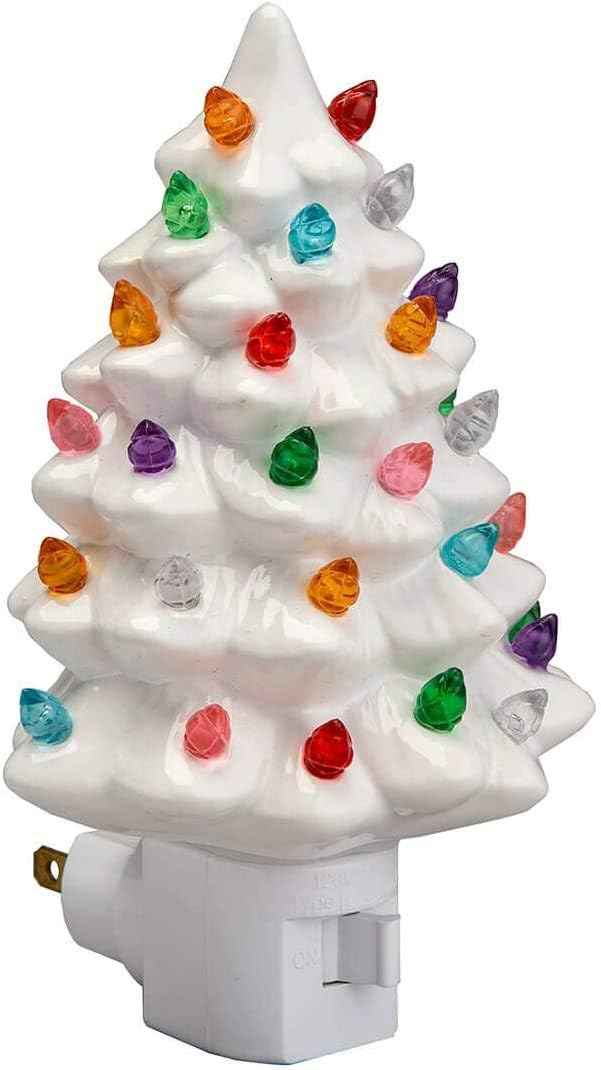 Collections Etc Ceramic Christmas Tree Night Light - 6" H, Nostalgic, Decorative Bathroom Decoration, Green