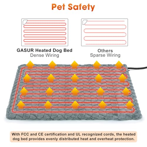 GASUR Heated Cat Bed, Waterproof Cat Heating Pad with Timer Temperature Adjustable, Indoor Heated Electric Pet Bed for Cats Dogs, Auto Power-Off, Anti-bite Pet Heated Pad, 18''x16'', Small