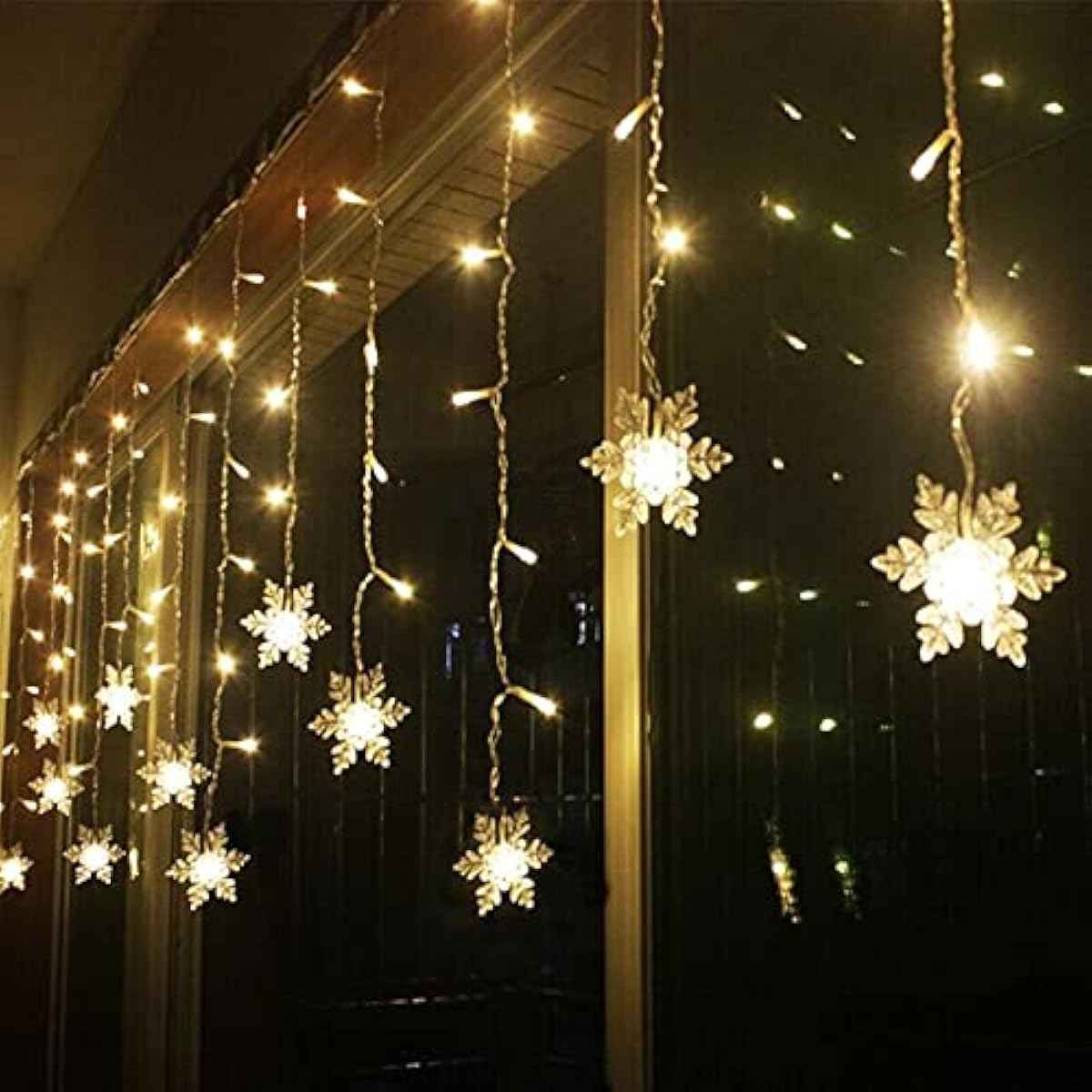 LED Curtain Lights,13ft/4M 96 LED Snowflake Curtain String Lights Plug-in Window Curtain Lights with 8 Modes Decoration for Christmas, Wedding, Party,Wall, Home Decorations (Warm White)
