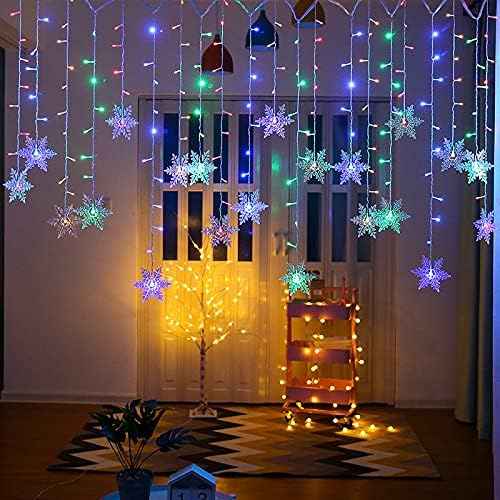 LED Curtain Lights,13ft/4M 96 LED Snowflake Curtain String Lights Plug-in Window Curtain Lights with 8 Modes Decoration for Christmas, Wedding, Party,Wall, Home Decorations (Warm White)