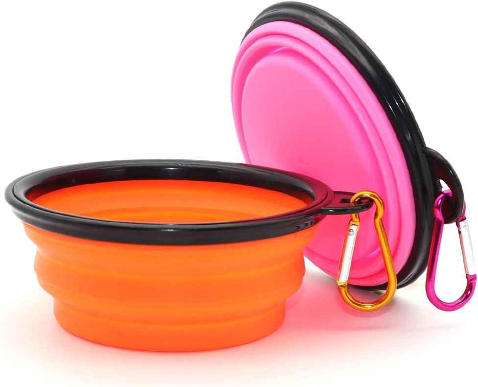 Dog Bowl Pet Collapsible Bowls, 2 Pack for Cats Dogs, Portable Pet Feeding Watering Dish for Walking Parking Traveling with 2 Carabiners (Small, Blue+Green)