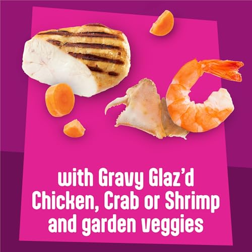 purina friskies glaz'd and infuz'd wet cat food variety pack with chicken, crab, or shrimp in gravy - 5.5 oz, pack of 12