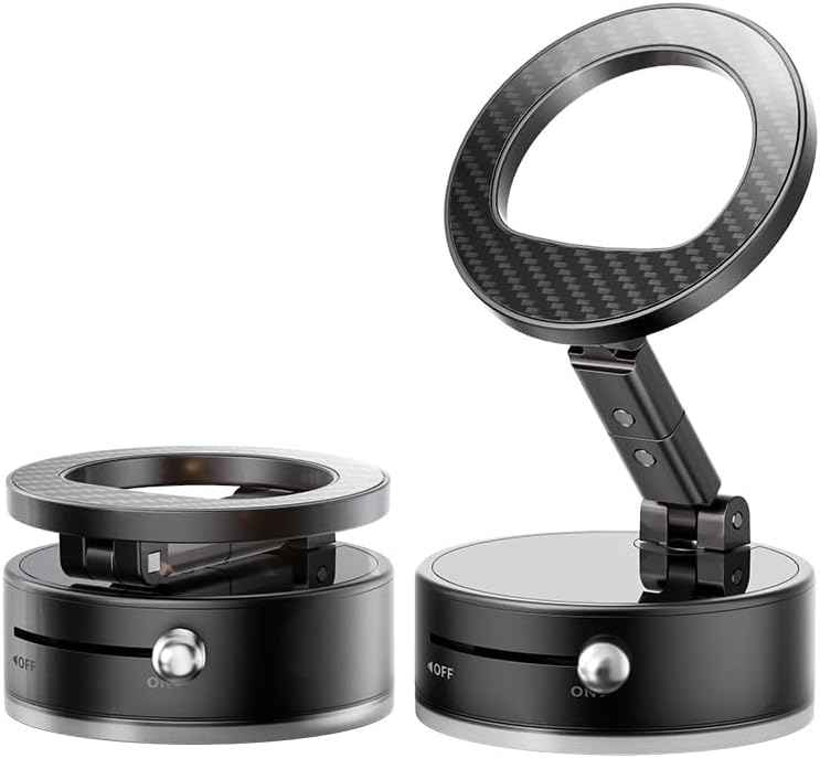 BISART Vacuum Magnetic Car Phone Holder – 360° Rotatable, Reinforced 96LBS Suction Cup Mount Compatible with MagSafe for iPhone & Android, Portable for Car, Gym & Mirror (A7-Black)