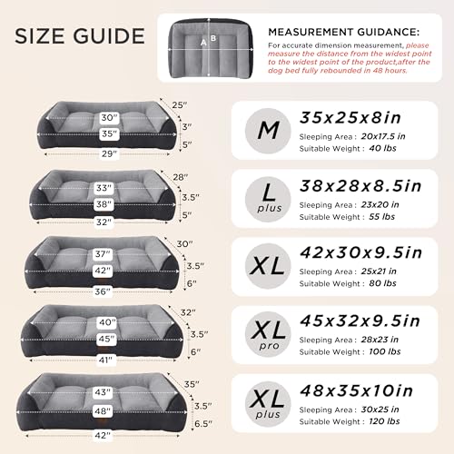 Bedsure SupportMax XL Orthopedic Dog Beds Large Sized Dog - Extra Thick Supportive Dogs Couch with Waterproof Washable Cover, Extra Large Comfort Pet Sofa with Soft Sherpa & Nonskid Bottom, Grey, 42"